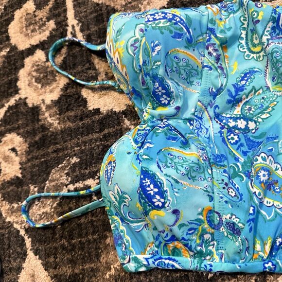 Chaps Women's Size 10 One-Piece Blue Swimsuit Paisley - Picture 3 of 9
